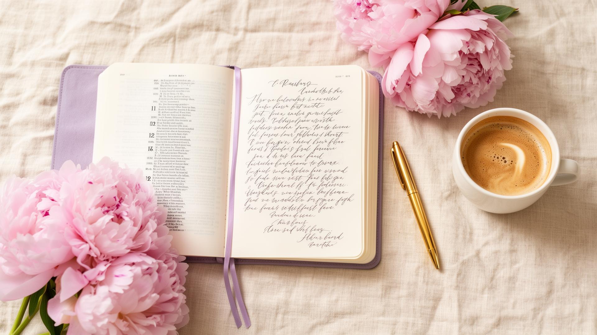 Agenda devocional Tiempo con Él con flores y café